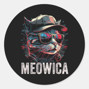 Meowica 4:e juli Katt American Flagga America USA Runt Klistermärke