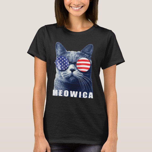 Meowica 4:e juli Katt Stil America T Shirt (Framsida)