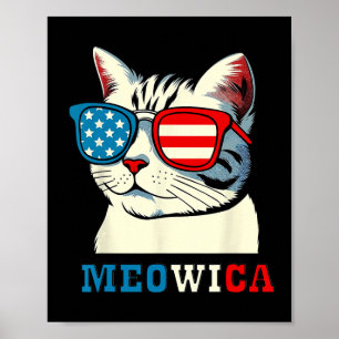 Meowica 4:e juli Katt Sungles American USA flagga Poster