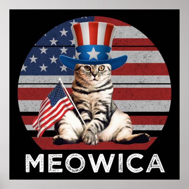 Meowica 4:e juli Patriotic American Cat Poster (Framsidan)