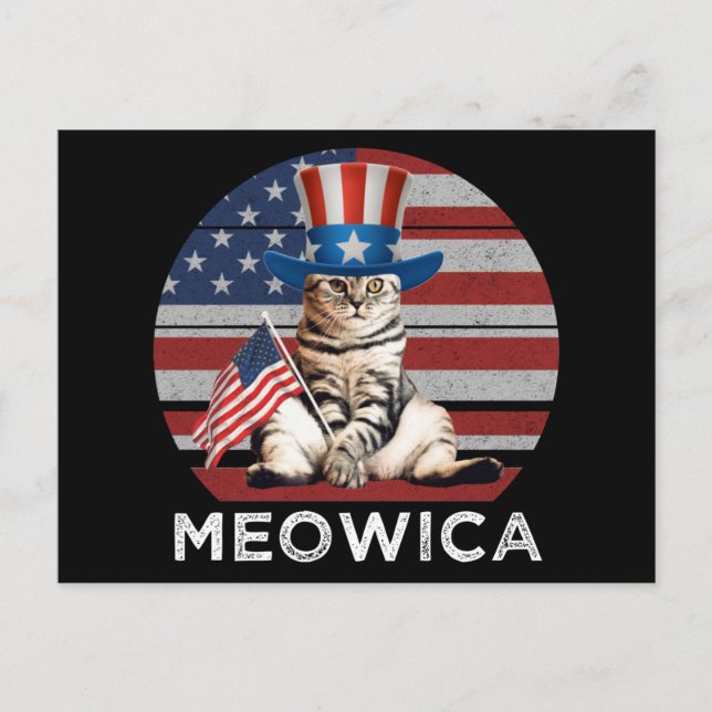 Meowica 4:e juli Patriotic American Cat Vykort (Framsida)