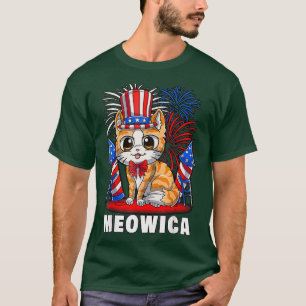 Meowica 4:e juli Patriotic Cat Funny American T Shirt