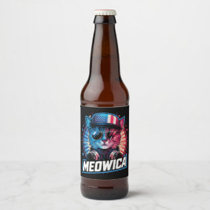 Meowica 4 juli katt amerikansk flagga Amerika USA Ölflaska Etikett