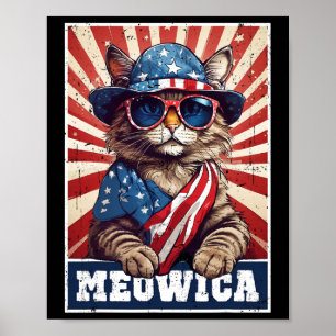 Meowica 4 juli katt amerikansk flagga katt rolig 4 poster