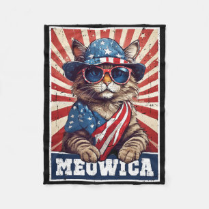 Meowica 4 juli katt amerikansk flagga rolig 4 juli fleecefilt