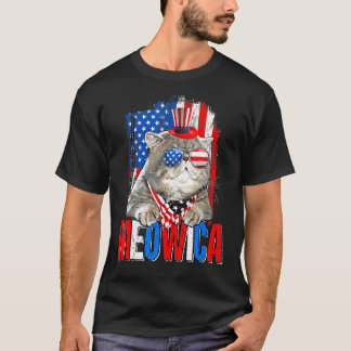 Meowica 4 juli Patriotic Cat American Flagga T Shirt