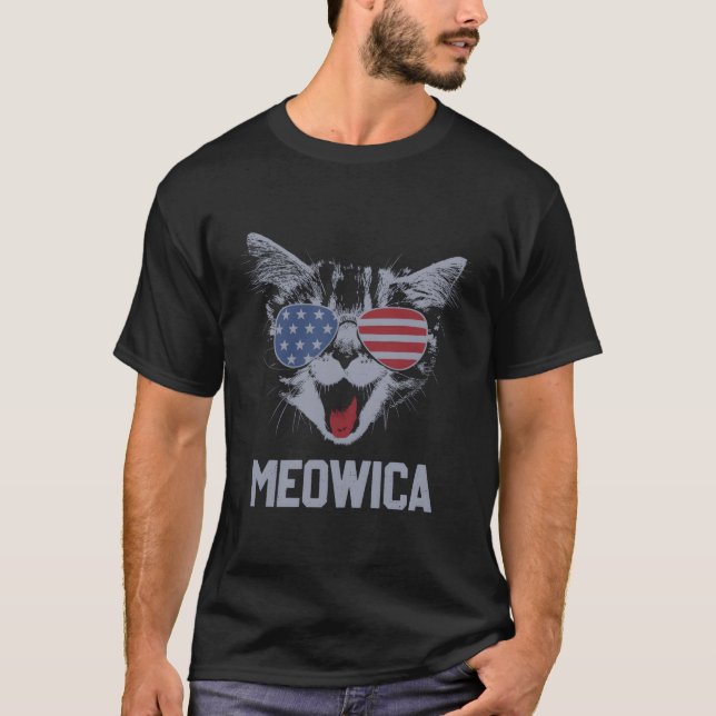 Meowica 4 juli Pawtriotic Kattunge Merica Cat Us F T Shirt (Framsida)