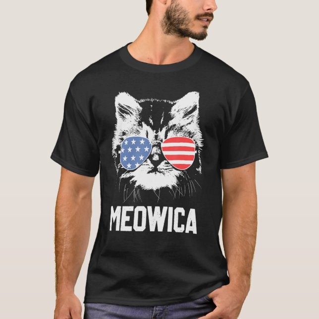 Meowica 4 juli Pawtriotic Kattunge Merica Cat Us F T Shirt (Framsida)