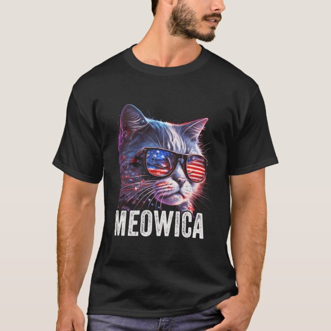 Meowica 4Th Of July Cat American Flag America Usa T Shirt (Framsida)