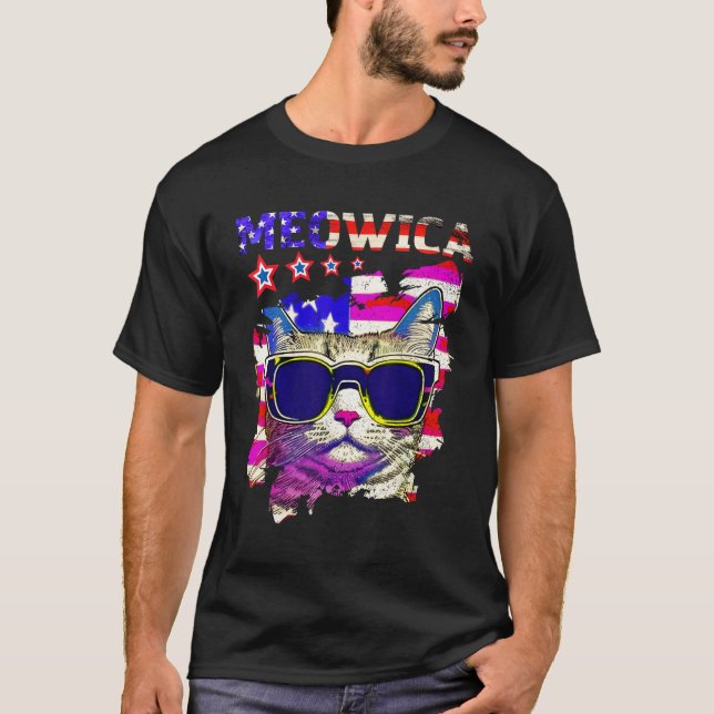 Meowica 4th Of July  Cat American Flag USA Patriot T Shirt (Framsida)