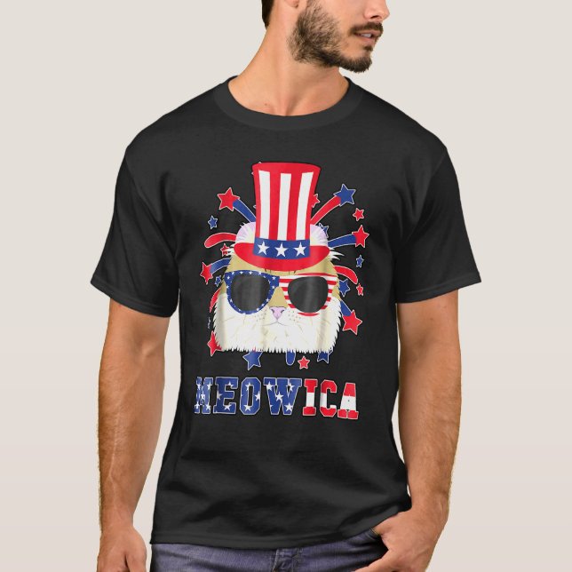 Meowica American Curl Cat 4:e juli T Shirt (Framsida)
