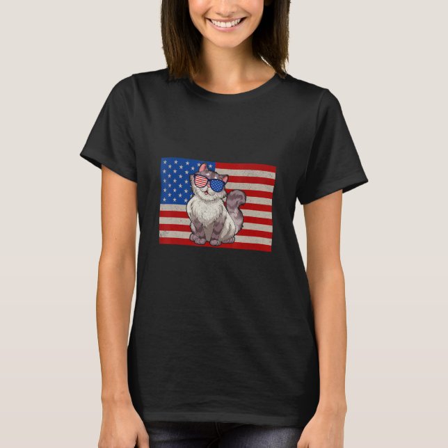 Meowica American Flag Sunglasses Patriotic Cat 4th T Shirt (Framsida)