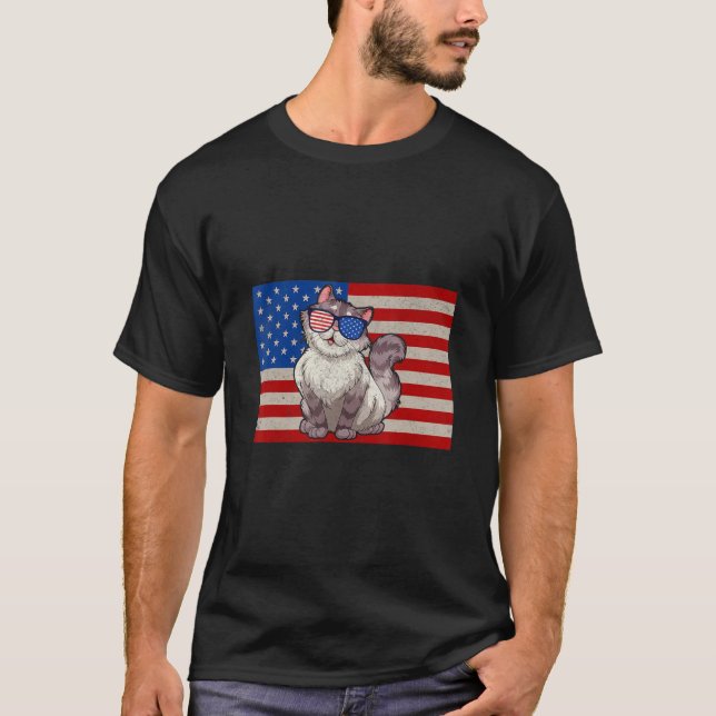 Meowica American Flag Sunglasses Patriotic Cat 4th T Shirt (Framsida)