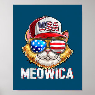 Meowica American Flagga Cat 4:e juli-Truckerkepsen Poster