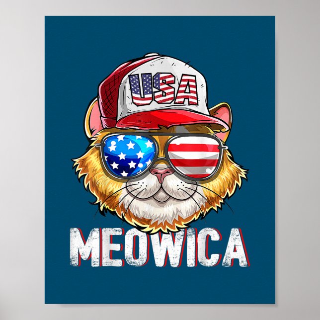 Meowica American Flagga Cat 4:e juli-Truckerkepsen Poster (Framsidan)