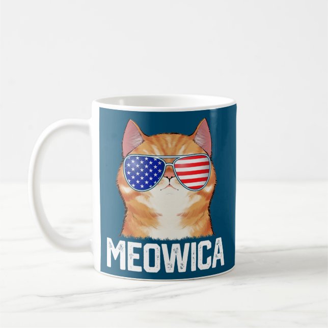 Meowica American Flagga Cat Lover Kaffemugg (Vänster)