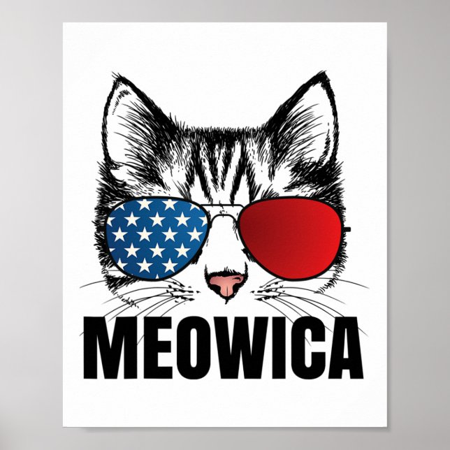 Meowica Americat 4:e juli USA flagga Sungl Funny Poster (Framsidan)