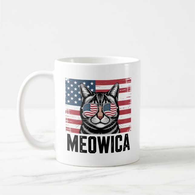 Meowica Cat 4:e juli Shirt - Patriotic Cat Kärlek Kaffemugg (Vänster)