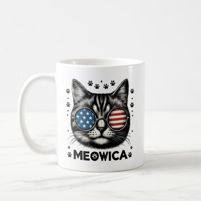 Meowica Cat 4:e juli Shirt - Patriotic Cat Kärlek Kaffemugg (Vänster)