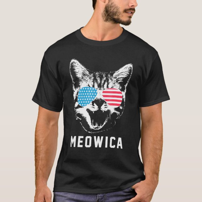 Meowica Cat Animals Sunglasses American Flag 4th O T Shirt (Framsida)