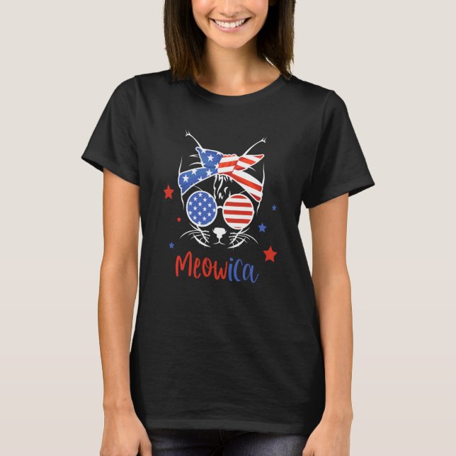 Meowica Cat Dam med amerikanska solglasögon av Fla T Shirt (Framsida)