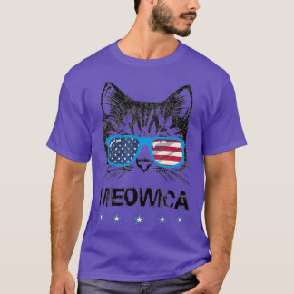 Meowica Cat Lover Kattunge US Flagga Sunglass Day T Shirt