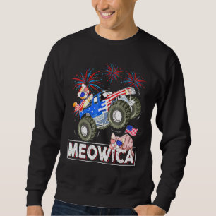 Meowica Cat Monster Driving Lastbil American Flagg Lång Ärmad Tröja