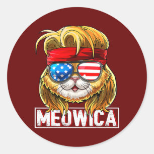 Meowica Cat Mullet American Flagga Patriotic 4th o Runt Klistermärke