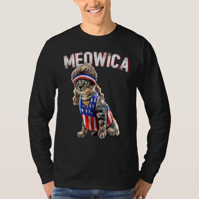 Meowica Cat Mullet American Flagga Patriotic 4th o T Shirt (Framsida)