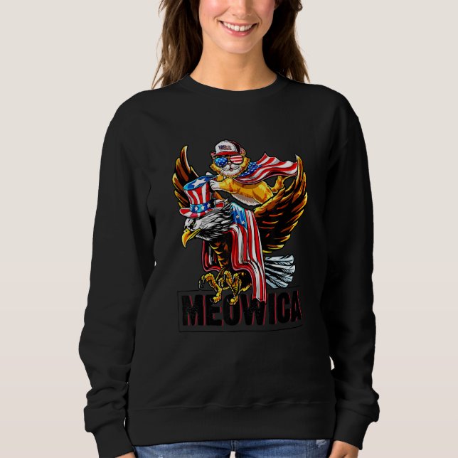Meowica Cat Örn 4:e juli Patriotic Ameri T Shirt (Framsida)