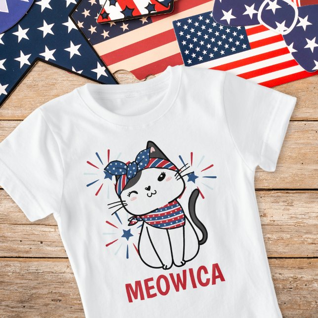 "Meowica" Cat Red, White & Blue T Shirt (Skapare uppladdad)