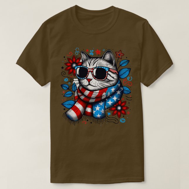 meowica cat Sunglasses american flagga 4th of july T Shirt (Design framsida)
