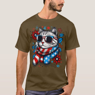 meowica cat Sunglasses american flagga 4th of july T Shirt