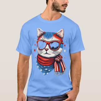 meowica cat Sunglasses american flagga 4th of july T Shirt