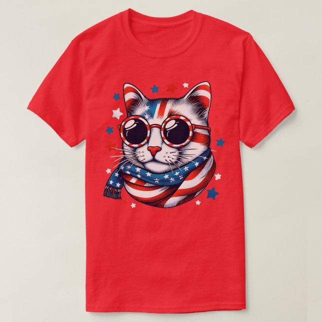 meowica cat Sunglasses american flagga 4th of july T Shirt (Design framsida)