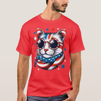 meowica cat Sunglasses american flagga 4th of july T Shirt