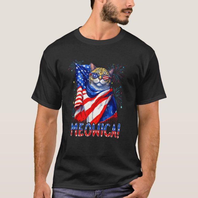MEOWICA Cat Sunglasses Cat Merica American Flag 4t T Shirt (Framsida)