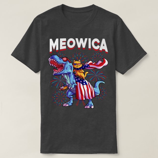 Meowica Cat TRex Funny 4:e juli Kids Girls Meri T Shirt (Design framsida)