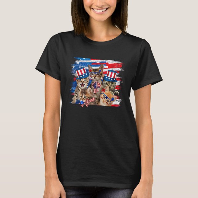 Meowica Fireworks American USA Flag Patriotic 4th  T Shirt (Framsida)