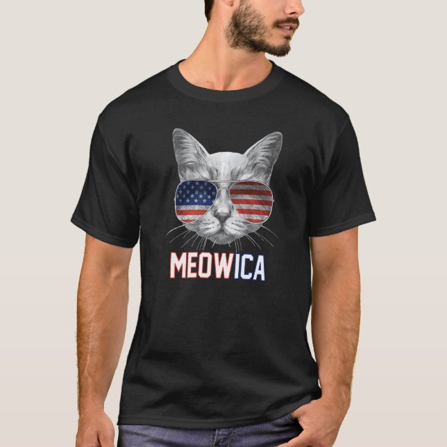 Meowica-katt 4 juli Patriotic Fjärde Merica Ca T Shirt (Framsida)