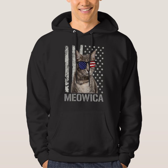 Meowica-katt 4 juli Patriotic Usa Ameri Hoodie (Framsida)
