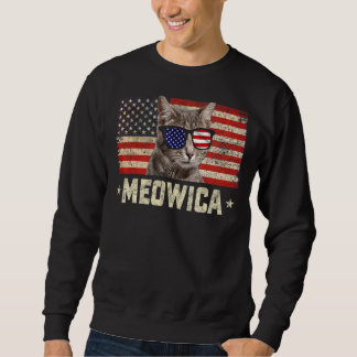 Meowica-katt 4 juli Patriotic Usa Ameri Lång Ärmad Tröja