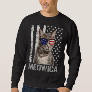 Meowica-katt 4 juli Patriotic Usa Ameri Lång Ärmad Tröja