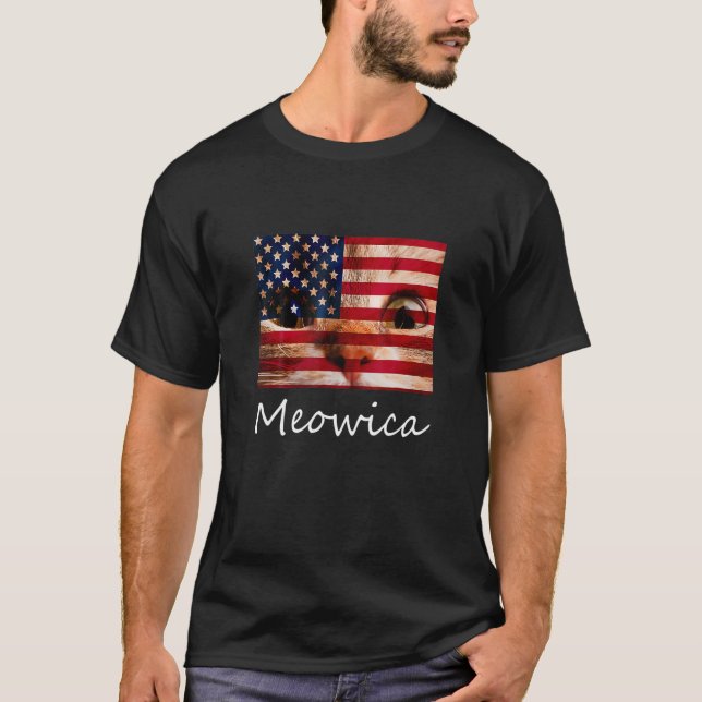 Meowica-katt 4 timmar om juli Amerika USA flagga T Shirt (Framsida)