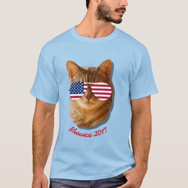 Meowica kattamerikanska flaggan T Tee Shirt (Framsida)