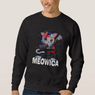 Meowica Ninja Pet Cat 4 juli Patriotic Americ Lång Ärmad Tröja