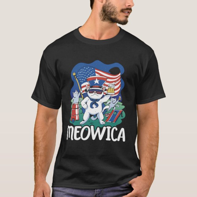 Meowica Patriotic America USA Flag 4th Of July Ame T Shirt (Framsida)