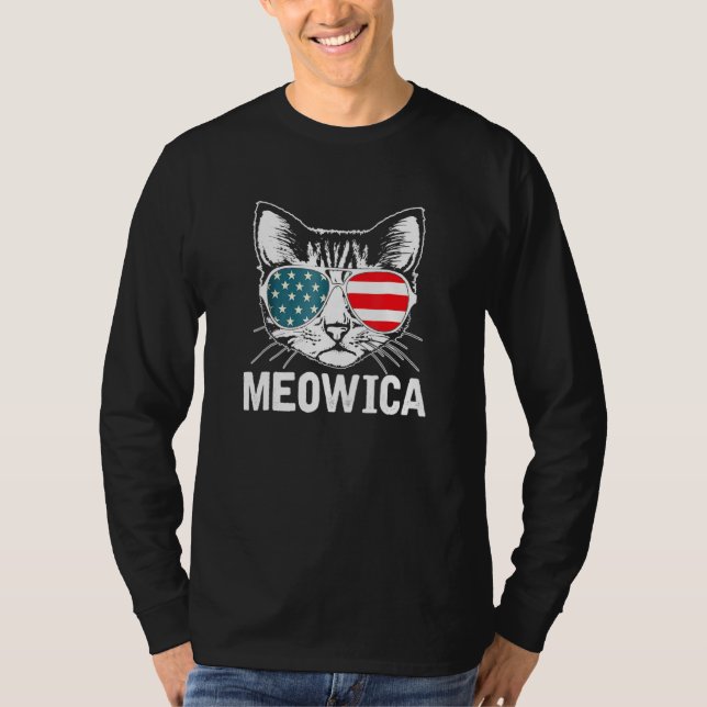 Meowica Patriotic July 4th USA American Cat Funny  T Shirt (Framsida)