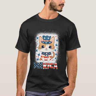 Meowica Patriotisk Katt 4:e Juli Eldshow Merica T Shirt