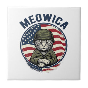 Meowica Patriotisk Katt Vintage Gravyr Tröja Desi Kakelplatta